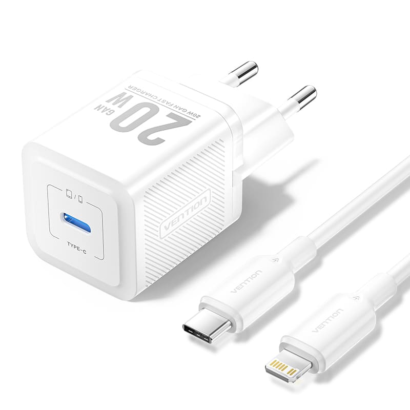 Vention 1-Port USB-C GaN Charger (20W) with USB-C to USB-C Cable