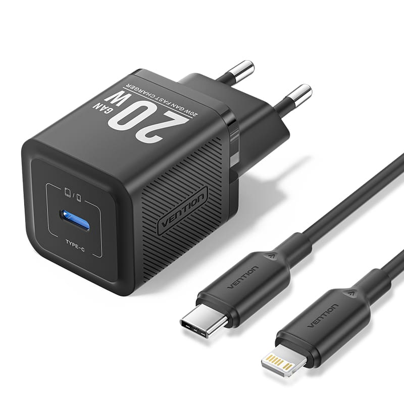 Vention 1-Port USB-C GaN Charger (20W) with USB-C to USB-C Cable