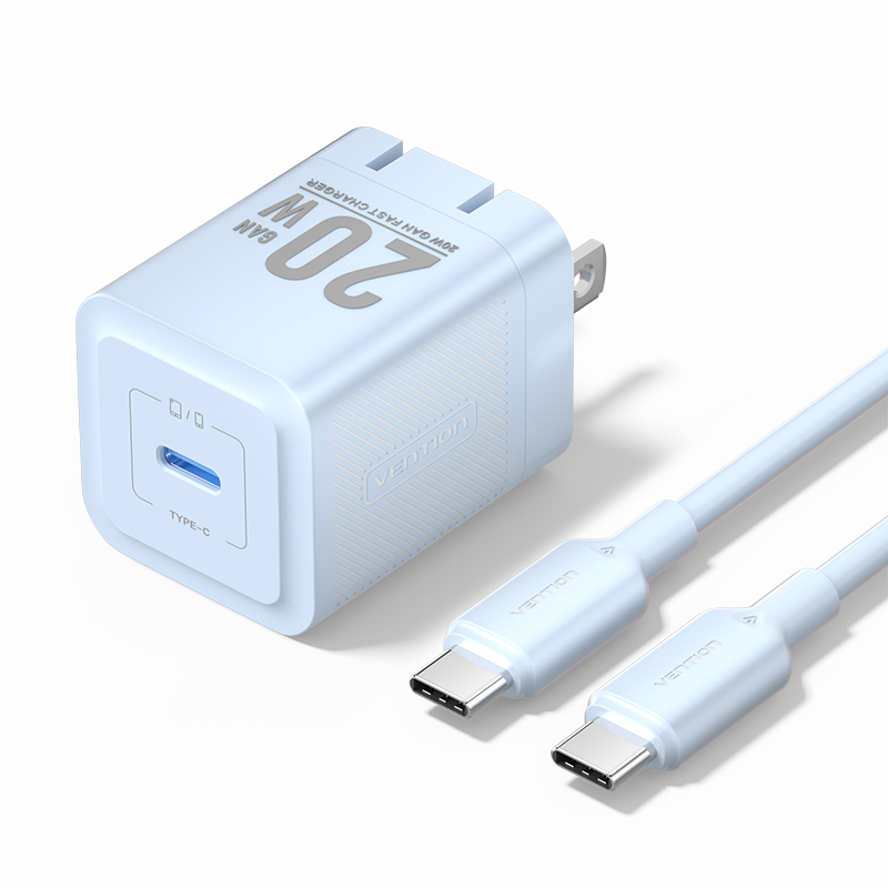 Vention 1-Port USB-C GaN Charger (20W) with USB-C to USB-C Cable (1M) US Plug
