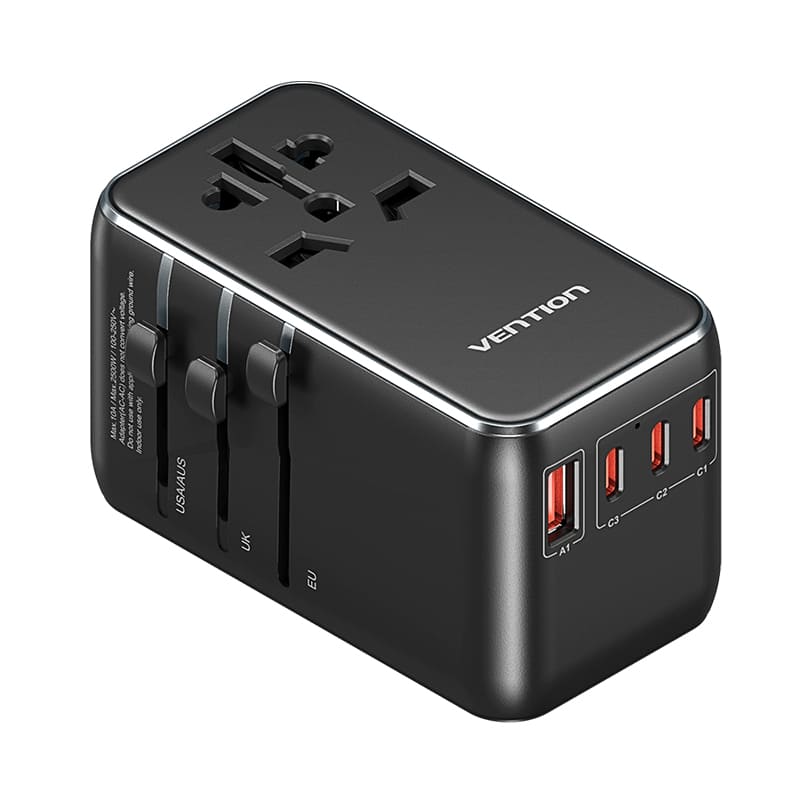 4-Port USB (C + C + C + A) GaN Universal Travel Adapter (100W/100W/20W/18W) Black