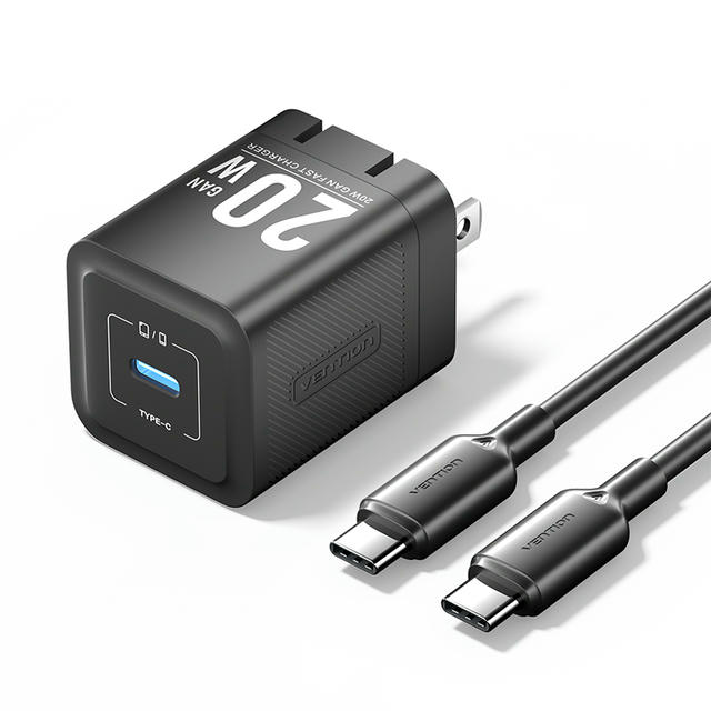 Vention 1-Port USB-C GaN Charger (20W) with USB-C to USB-C Cable (1M) US Plug