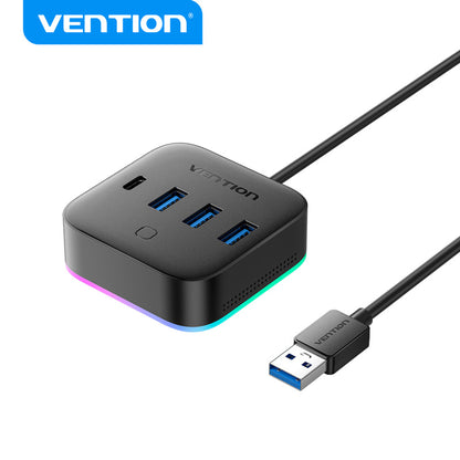Vention USB 3.0 to USB 3.2 Gen 1 Type-C/USB 3.0*3/USB-C Desk Hub Black