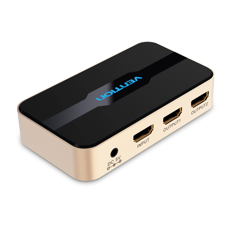 Vention 1 In 2 Out HDMI Splitter 4K@30Hz Gold Aluminum Alloy Type
