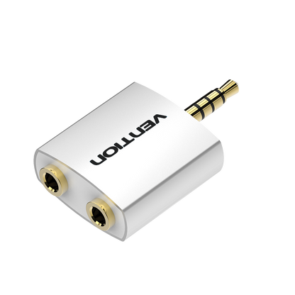 Vention 4 Pole 3.5mm Male to 2*3.5mm Female Audio Adapter Silvery Metal Type