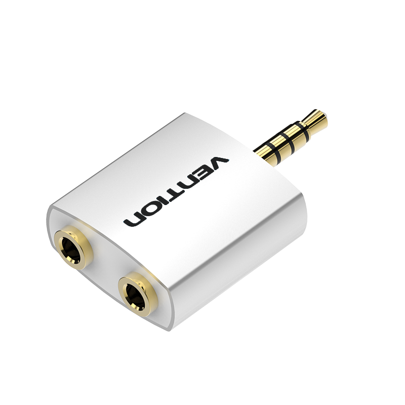 Vention 4 Pole 3.5mm Male to 2*3.5mm Female Audio Adapter Silvery Metal Type