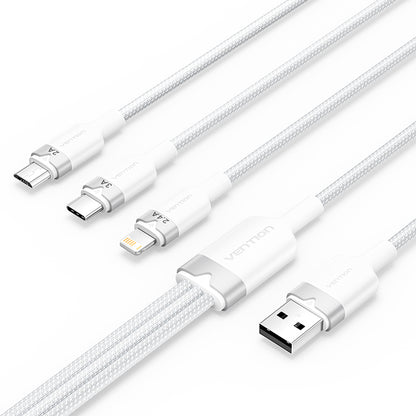 USB 2.0 A Male to 3-in-1 USB-C & Lightning & Micro-B Male 3A Cable