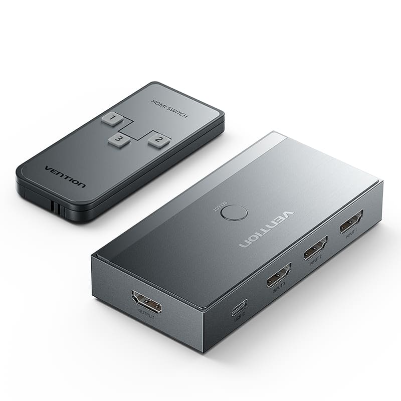 Vention 3 In 1 Out 8K HDMI Switcher Gray Aluminium Alloy Type