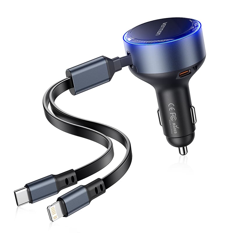 Three-Port USB-C + USB-C/Lightning (30W + 30W/27W) Car Charger