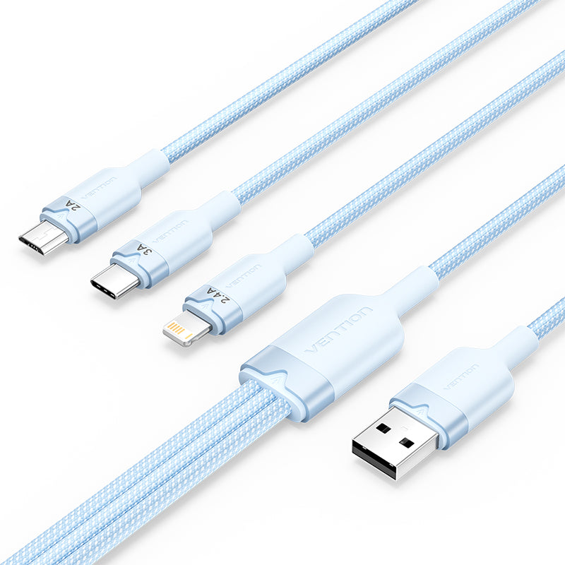 USB 2.0 A Male to 3-in-1 USB-C & Lightning & Micro-B Male 3A Cable