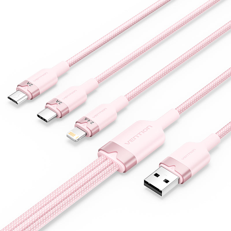 USB 2.0 A Male to 3-in-1 USB-C & Lightning & Micro-B Male 3A Cable