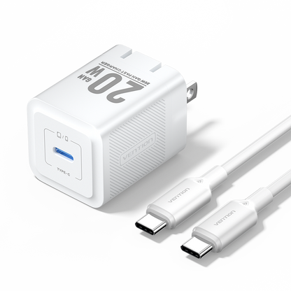 Vention 1-Port USB-C GaN Charger (20W) with USB-C to USB-C Cable (1M) US Plug