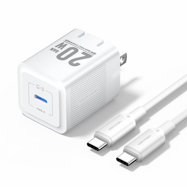 Vention 1-Port USB-C GaN Charger (20W) with USB-C to USB-C Cable (1M) US Plug