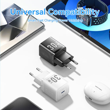 <tc>Vention</tc> 单端口 USB-C GaN 充电器 (30W) 欧标插头