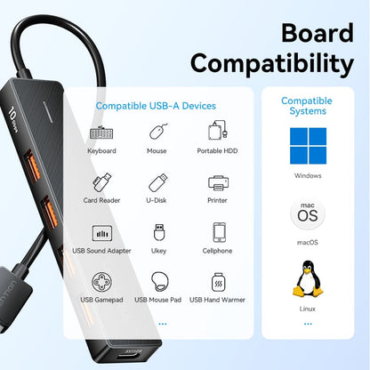 USB to USB 3.2 Gen 2 Type-A x 4/USB-C 10G Hub 0.15M Black