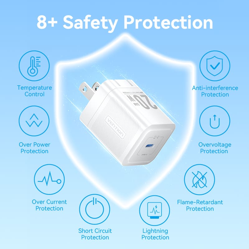 1-Port USB-C GaN Charger (20W) with USB-C to USB-C Cable (1M) US-Plug