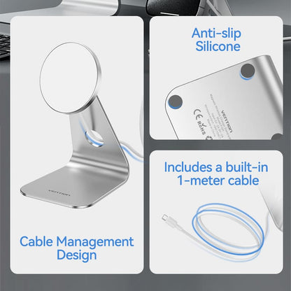 <tc>Vention</tc> 15W magnetischer kabelloser Ladeständer mit MagSafe 1M Silber