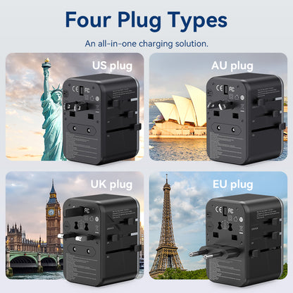 4-Port USB (C + C + A + A) GaN Universal Travel Adapter (65W/65W/60W/5W) Black