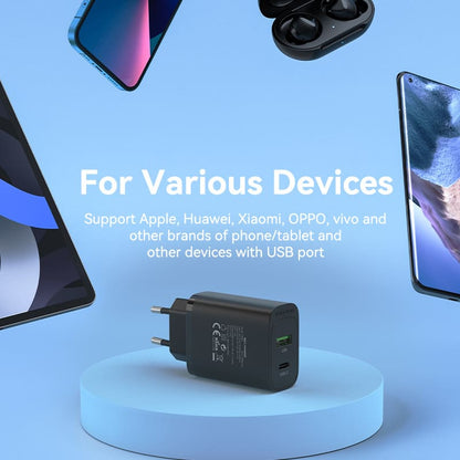 <tc>Vention</tc> 双端口 USB(A+C) 壁式充电器 (18W+20W) 欧规 黑色