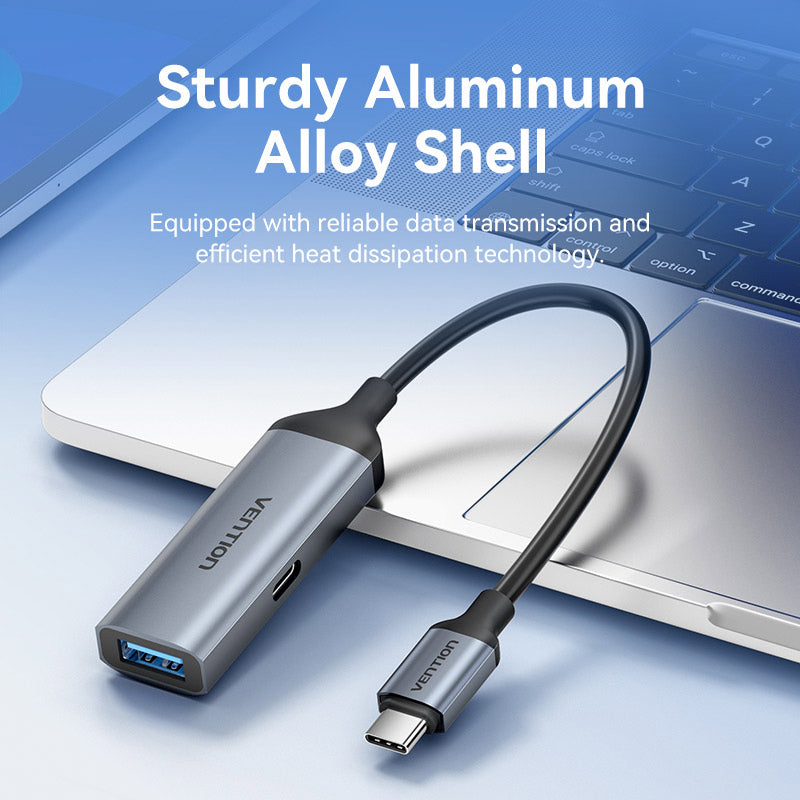 Vention USB-C Male to USB-A Female/PD Power Supply Adapter 0.15M Gray Aluminum Alloy Type