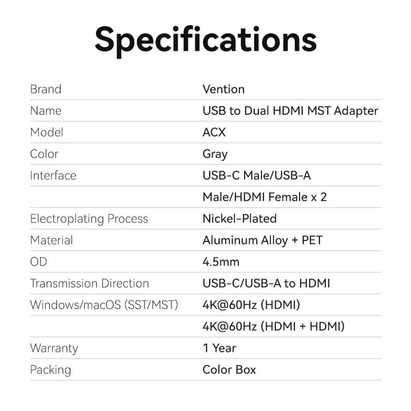 USB-C/USB-A to Dual HDMI MST Adapter