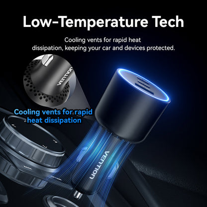 <tc>Vention</tc> Chargeur de voiture à trois ports USB C+C+A (100 W + 30 W + 18 W) en ABS noir