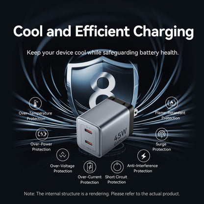 Vention 2-Port USB (C + C) GaN Charger (45W/45W) US-Plug Gray