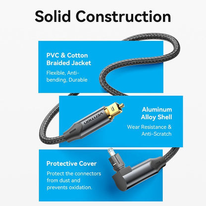 Vention 90-Degree Optical Audio Cable 0.5/1/1.5/2/3/5/10M Black Aluminum Alloy Type