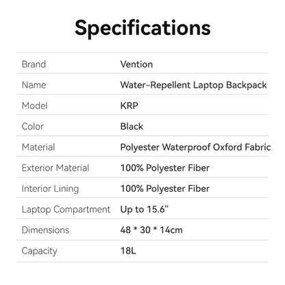 Water-Repellent Laptop Backpack Black