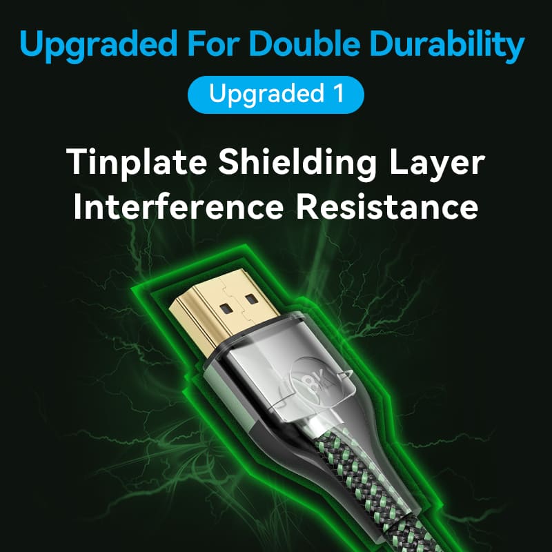 Cotton Braided Ultra Thin HDMI-A Male to Male HD Cable 8K Green Aluminum Alloy Type