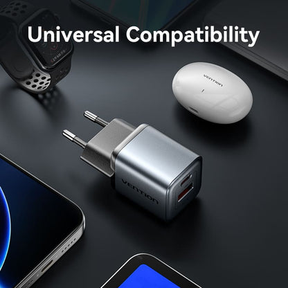 Vention 2 Portlu USB (C+A) GaN Şarj Cihazı (30W/18W) AB Fişi