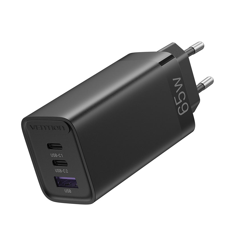 Vention 3-Port USB(C+C+A) GaN Charger(65W/30W/30W) EU-Plug