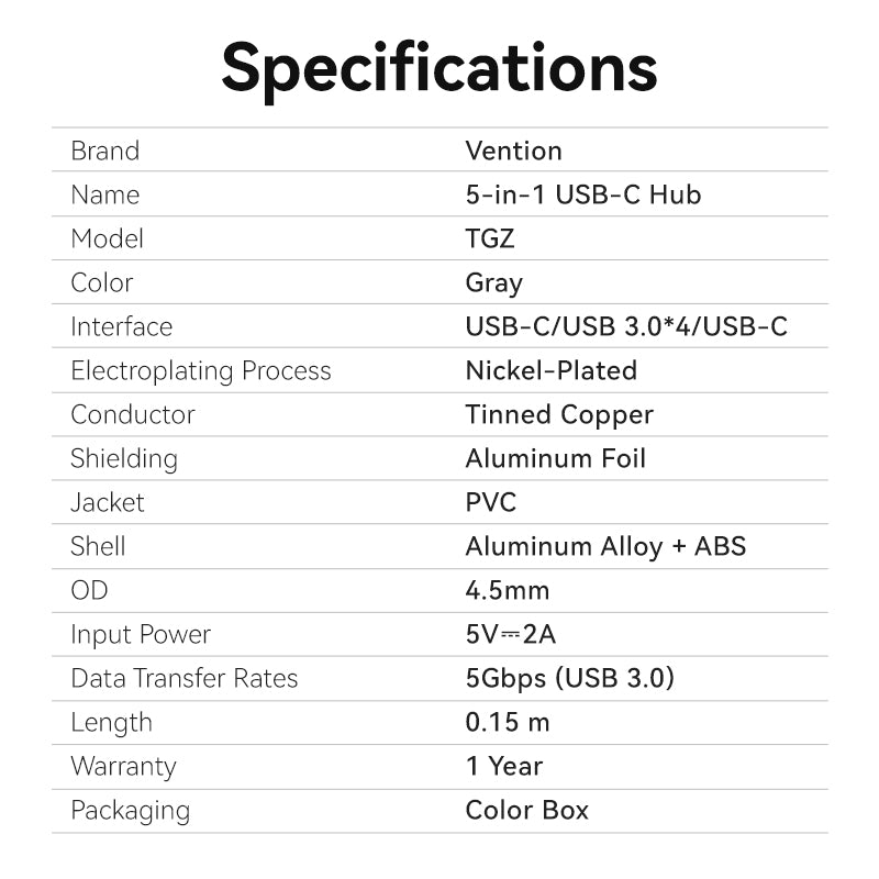 USB-C to USB 3.0*4/USB-C Hub 0.15M Gray Aluminum Alloy Type