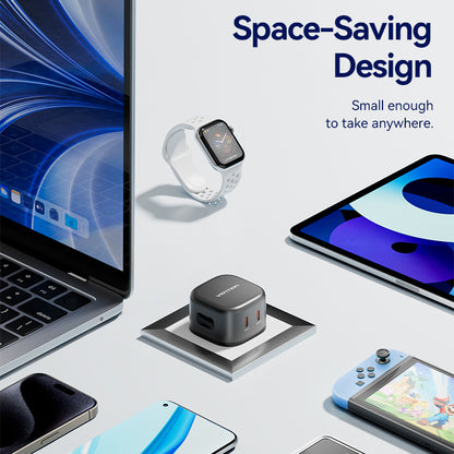 <tc>Vention</tc> Chargeur USB 2 ports (C + C) GaN (45 W/45 W) prise britannique noir