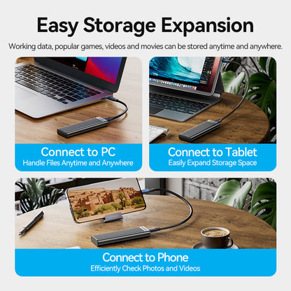 <tc>Vention</tc> M.2 NVMe &amp; SATA SSD 硬盘盒 (USB 3.2 Gen 2-C) 带散热片 灰色铝合金材质