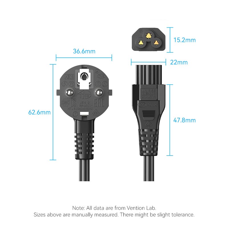 3-Prong Power Cord 1.8M C5 Connector EU Plug