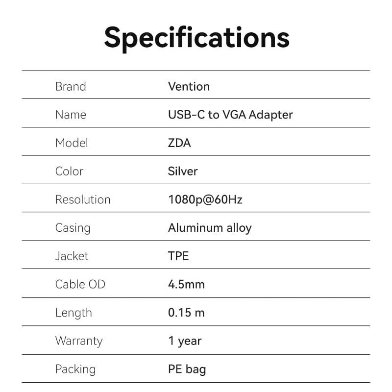 USB-C to VGA Converter 0.15M