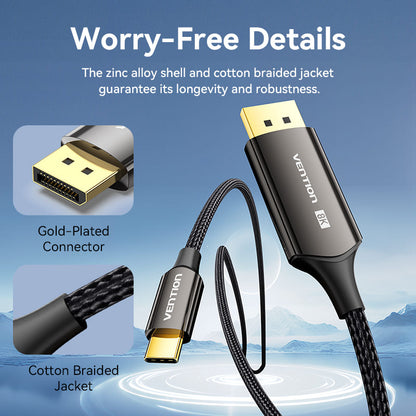 Cotton Braided 8K Bi-Directional USB-C Male to DisplayPort Male Cable