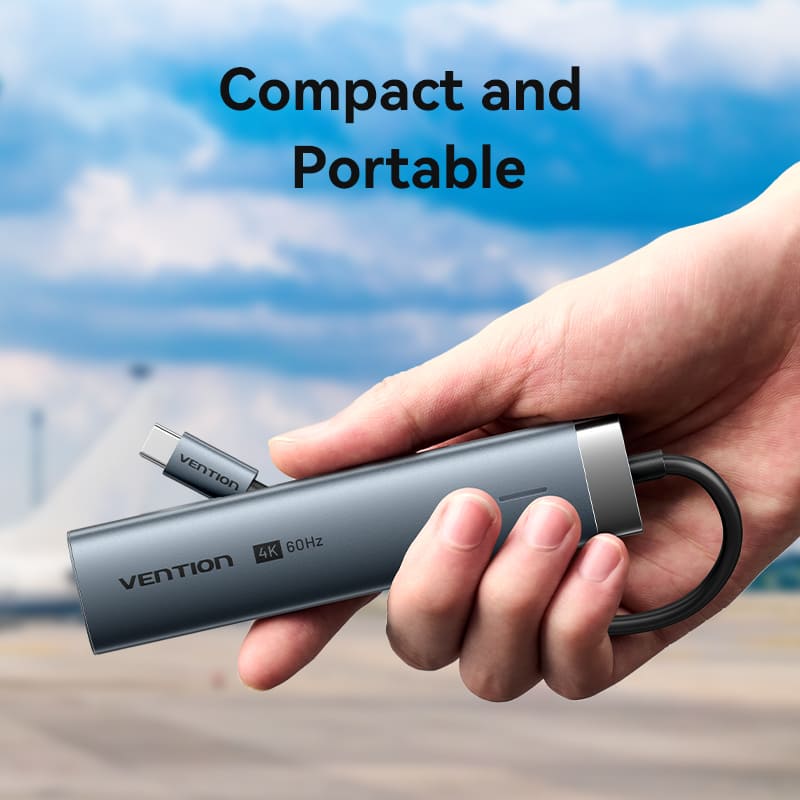 USB-C to HDMI/USB 3.2 Gen 1 Type-C/USB 3.0*2/RJ45/PD Docking Station 0.15M Gray Aluminum Alloy Type