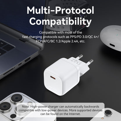 <tc>Vention</tc> Cargador GaN USB-C de 1 puerto y 30 W con enchufe europeo.