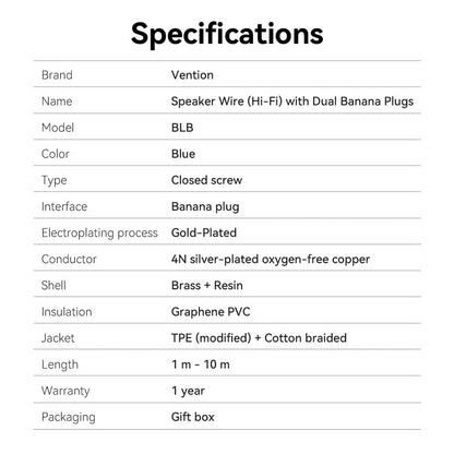 Vention Speaker Wire (Hi-Fi) with Dual Banana Plugs