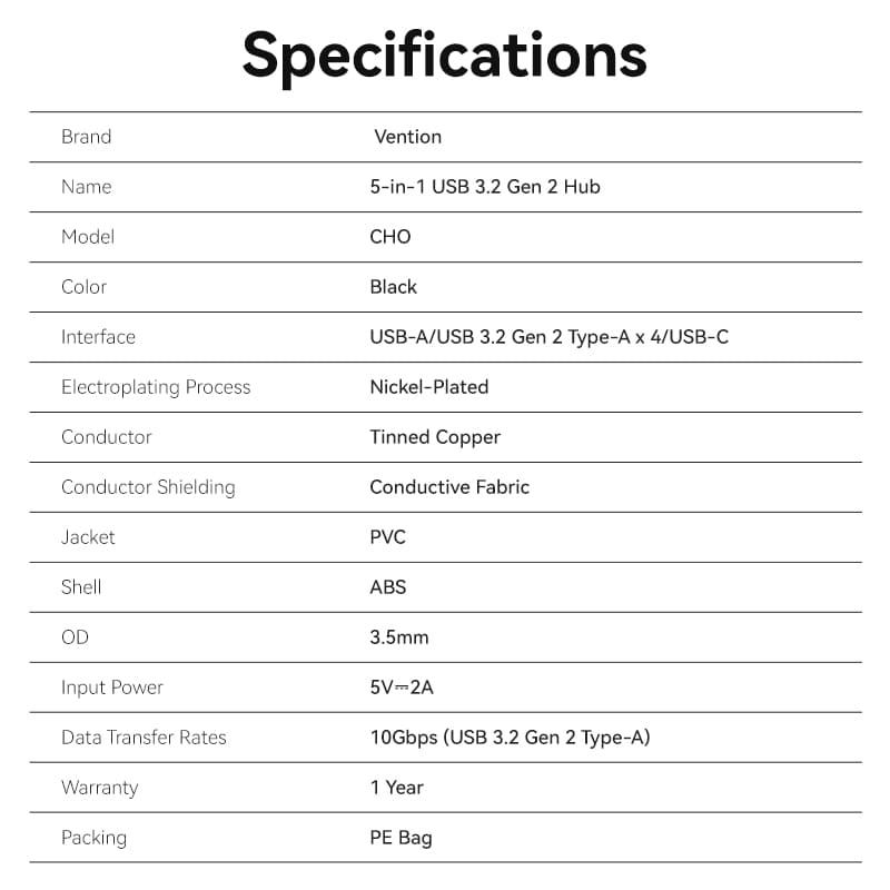 USB to USB 3.2 Gen 2 Type-A x 4/USB-C 10G Hub 0.15M Black