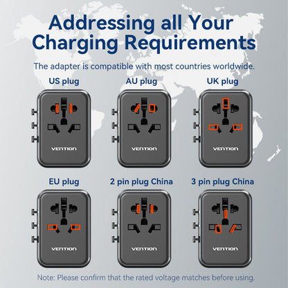4-Port USB (C + C + A + A) GaN Universal Travel Adapter (65W/65W/60W/5W) Black