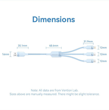 USB 2.0 A Male to 3-in-1 USB-C & Lightning & Micro-B Male 3A Cable