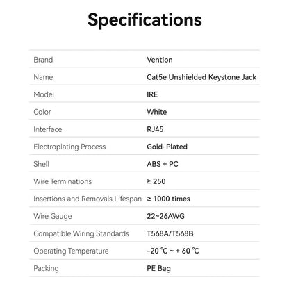 Vention Cat5e Unshielded Keystone Jack