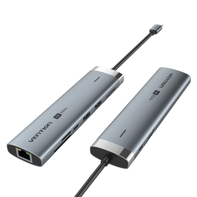 Station d'accueil USB-C vers HDMI/USB 3.2 Gen 1 type-c/USB 3.0/USB 2.0/RJ45/SD/TF/PD, Type en alliage d'aluminium gris 0.15M