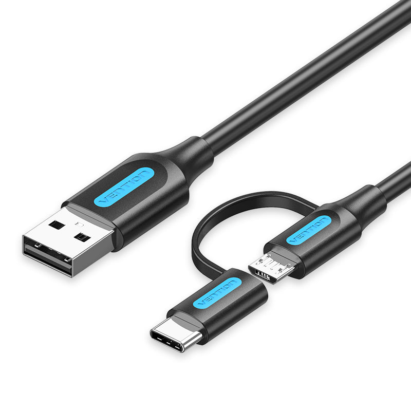 Vention USB 2.0 A Male to 2-in-1 Micro-B&USB-C Male 3A Cable