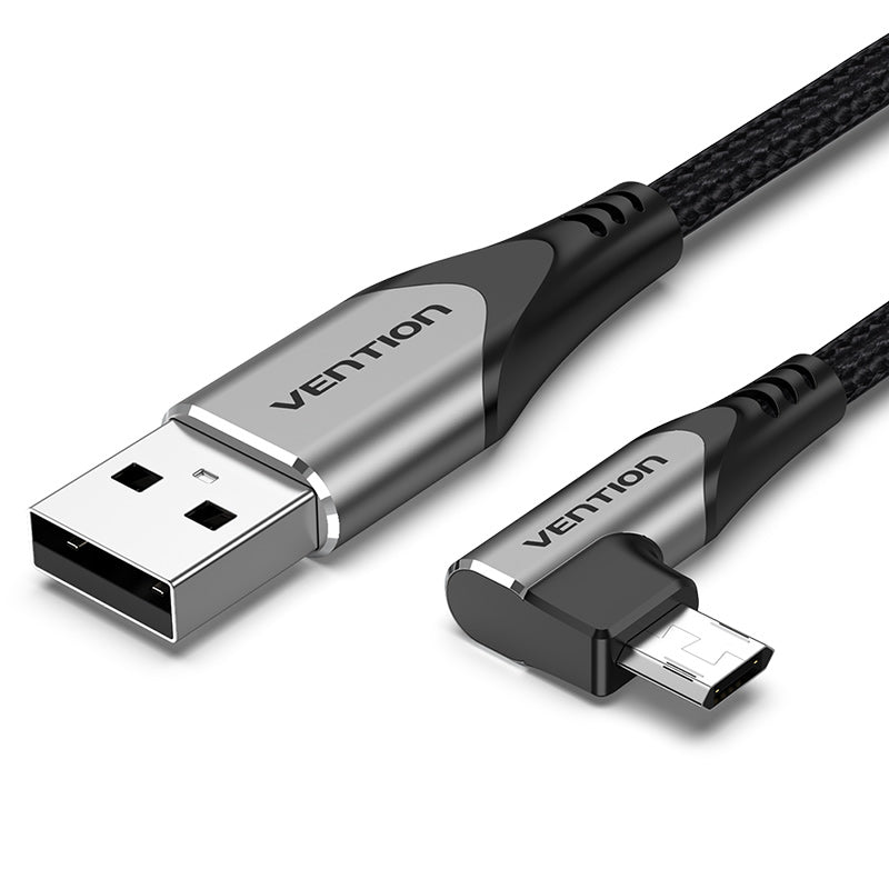 Câble USB 2.0 A mâle vers micro-b mâle à Angle droit 3A, 0.25/0.5/1/1.5/2/3M, Type en alliage d'aluminium gris