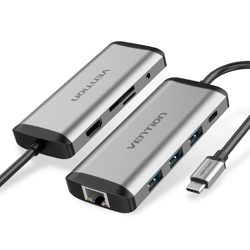 Station d'accueil multifonction Type-C vers HDMI/USB3.0*3/TF/SD/RJ45/3,5 mm/PD