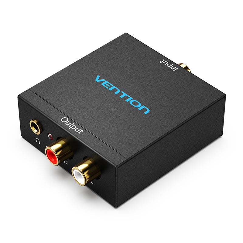 Vention Optical Fiber/Coaxial Digital Audio to TRS 3.5mm/2RCA Audio Converter Black Aluminum Alloy Type EU Standard