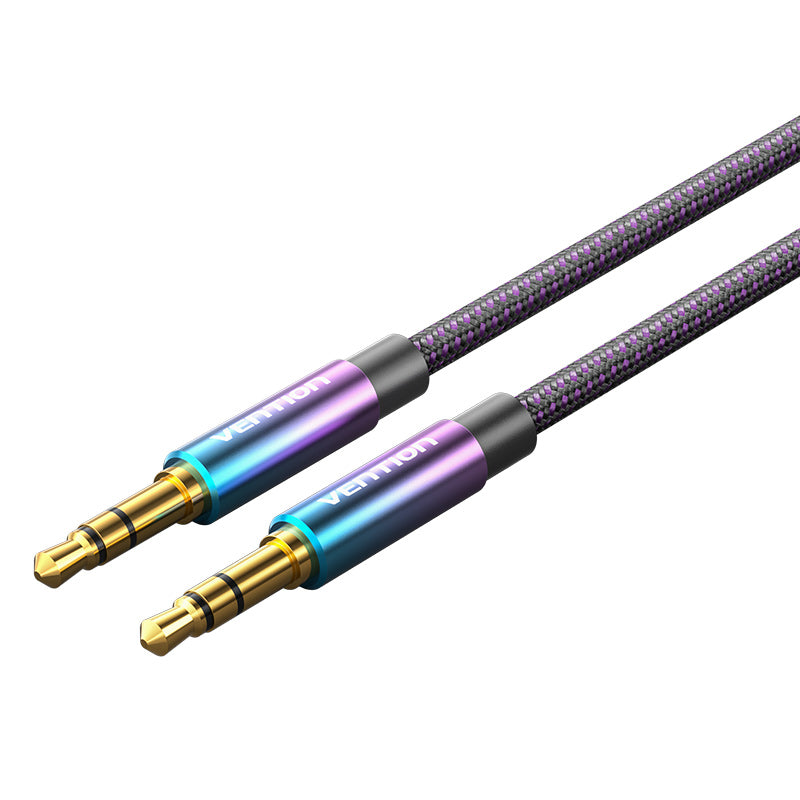 Baumwollgeflochtenes 3,5-mm-Stecker-Stecker-Audiokabel, 0,5/1/1,5/2/3/5 m, violett, Typ Aluminiumlegierung